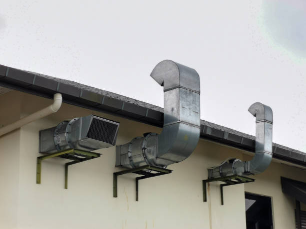 istock Pipe chimney on the outside wall of restaurant kitchen. 1445898136