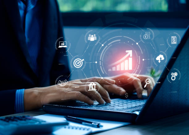 istock Business analysis and strategy concept. business people use computers to analyze business growth. quality control. Set goals, solutions, workflows, business optimization and innovation. 1445900170