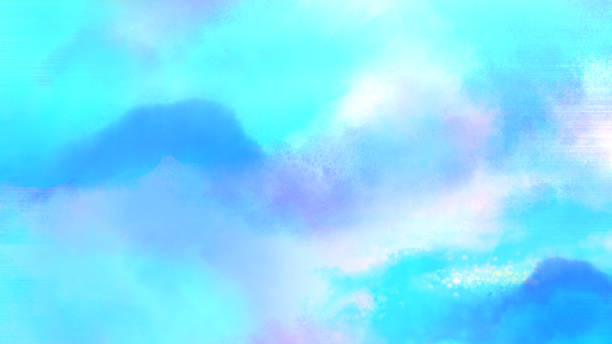 istock Blue sky and clouds painted watercolor abstract background 1445900991