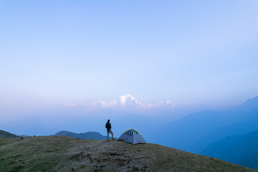 Hiker resting in the mountain