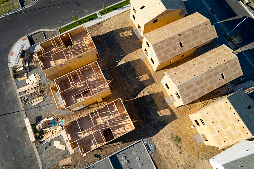 Aerial view of new houses under construction.