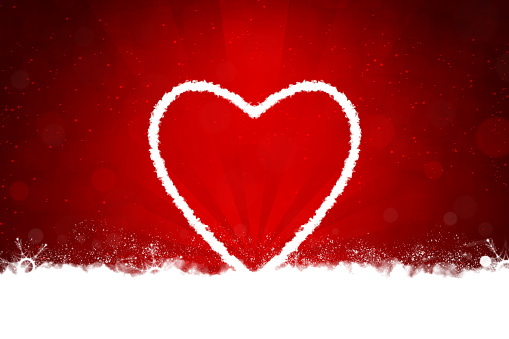 Silver White colored three dimensional or 3 D horizontal Christmas backgrounds with one big  heart over bright vibrant red maroon festive glowing glittering smudged backgrounds for Valentine anniversary love romantic greeting cards,