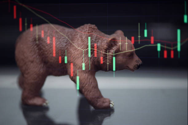 istock bull and bear market concept with stock chart digital crisis red price drop down chart fall, stock market bear finance risk trend investment business and money losing moving economic 1445903262