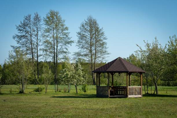 istock Wooden pavilion in a countryside field 1445917367