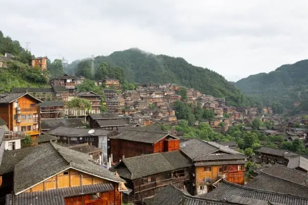 A beautiful shot of an old village of Miao in Guizhou Province, China