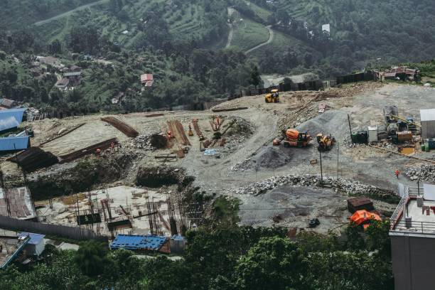 istock Aerial view of construction in a mountainous landscape 1445919528