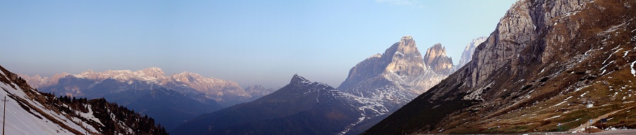 A panoramic shot of Dolomites in South Tyrol, Italy