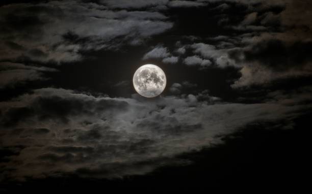 istock Beautiful view of full moon in a dark sky with clouds 1445922191