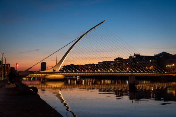 ponte di samuel becket dopo il tramonto - dublin ireland samuel beckett bridge bridge night foto e immagini stock