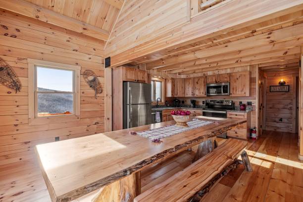 istock Kitchen interior of log cabin in mountains 1445924919