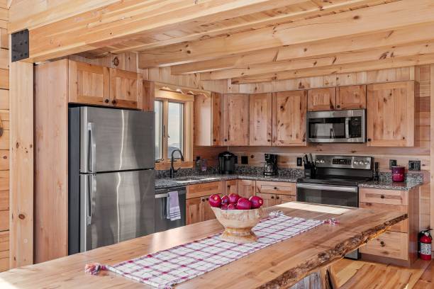 istock Kitchen interior of log cabin in mountains 1445924921