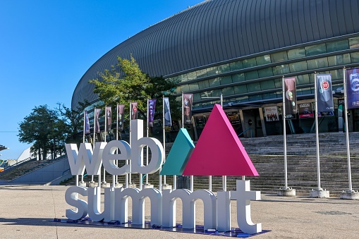 lisbon, Portugal – November 05, 2022: The Web Summit logo outside the Altice Arena