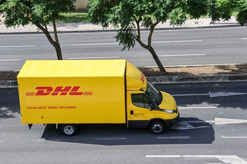 Wiehl, Germany - June 29, 2018: DHL delivery van on motorway