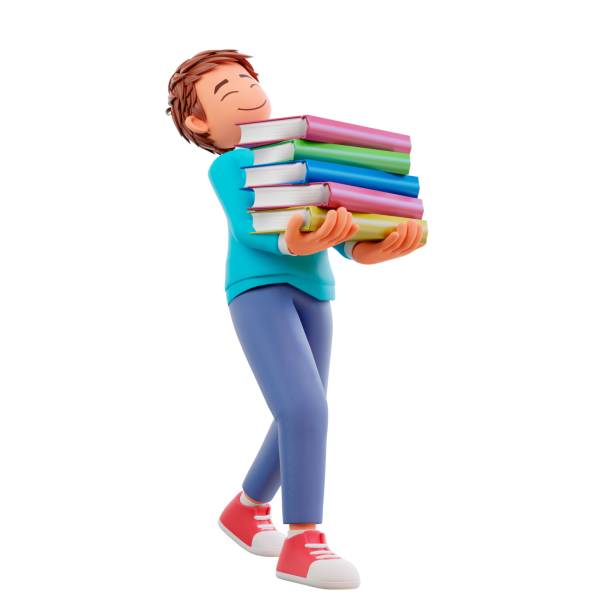 istock 3D-rendered cartoon boy carrying many books on a white background - education concept 1445931368