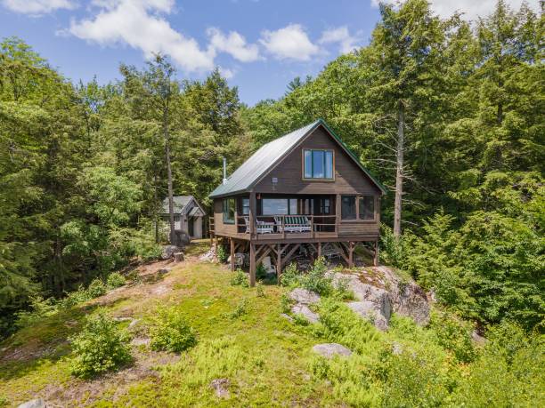 istock Wooden cabin surrounded by greenery in the daylight 1445932195