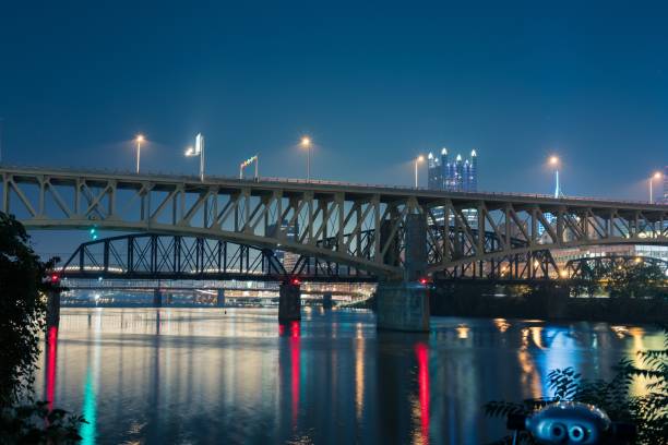 istock Beautiful view of a bridge with lights during nighttime 1445936029