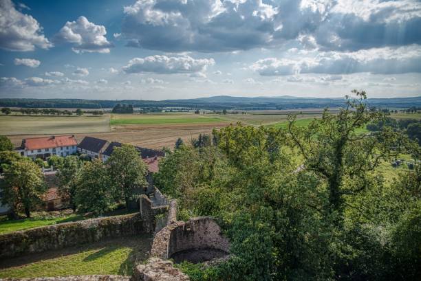 istock Cloudy summer sky above Burg Muenzenberg 1445936861