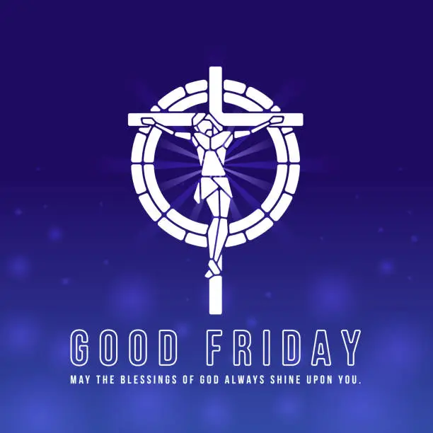 Vector illustration of Good friday - White abstract mosaic jesus christ crucified on the cross symbol on blue purple light background vector design