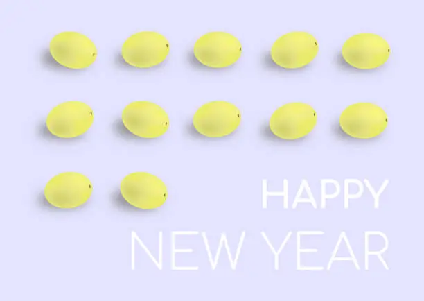 Vector illustration of Happy New year. New Year's Eve grapes. The last day of the year.