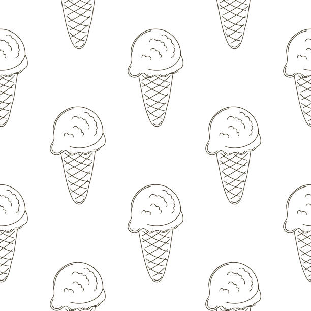Coloring seamless pattern. Print for cloth design, textile, fabric, wallpaper Coloring ice cream seamless pattern. Berry ice cream. Cute summer pattern. Print for cloth design food sample cups stock illustrations