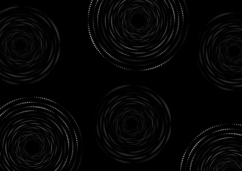 Halftone dotted background circularly distributed. Halftone effect vector pattern. Circle dots isolated on the black background.