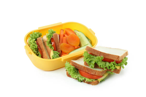 istock Lunch box with tasty food isolated on white background 1445962172