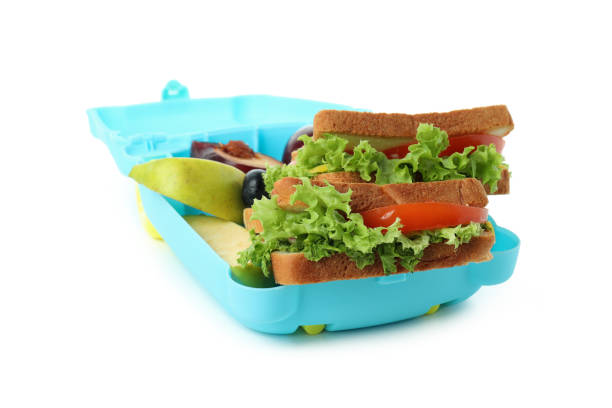 istock Lunch box with tasty food isolated on white background 1445962701