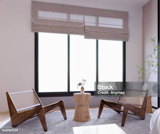 3d Rendering3d Illustration Interior Scene And Mockupstylish Interior With Modern Styledecorate The Wall With Wood And Battens Pattern Homestriking Ceiling Lights Stock Photo - Download Image Now