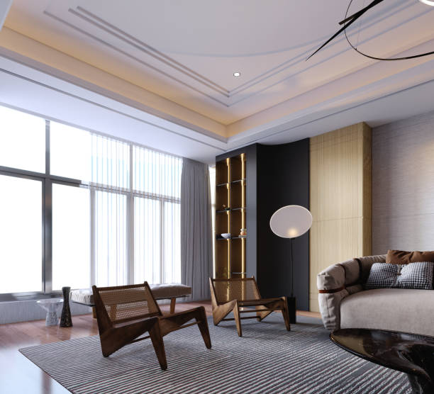 istock 3d rendering,3d illustration, Interior Scene and  Mockup,living room modern style with concept a marble fireplace,marble tv wall. 1445967623