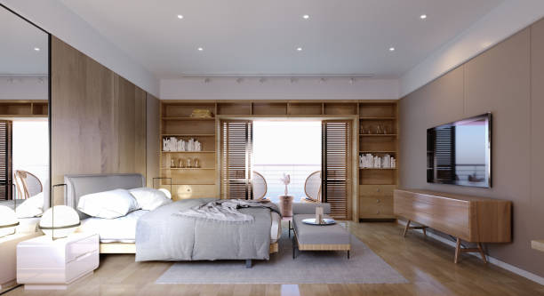 istock 3d rendering,3d illustration, Interior Scene and  Mockup,dressing room corner in bedroom,balcony seating and window seating. 1445968204