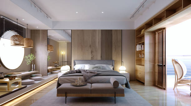 istock 3d rendering,3d illustration, Interior Scene and  Mockup,dressing room corner in bedroom,balcony seating and window seating. 1445968210