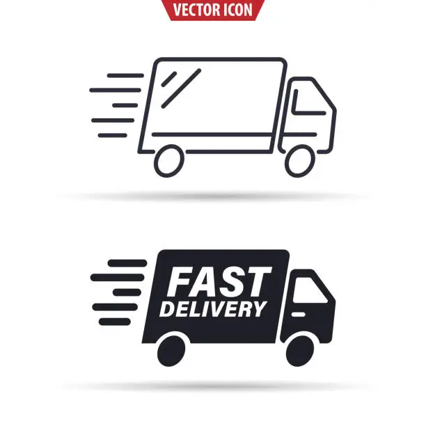 Vector illustration of Fast shipping cargo truck line and flat icon. Isolated vector illustration for apps and websites.