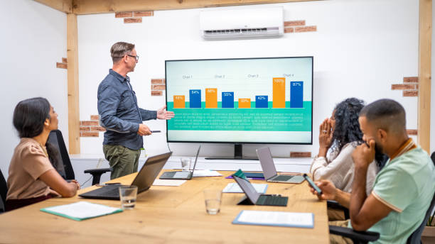 Business presentation in board room using hand gestures