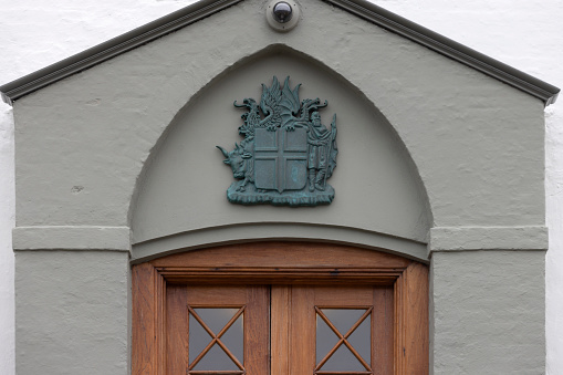 exterior of the Cabinet of Iceland and Government House (Stjornarradid) in Reykjavik; Reykjavik, Iceland