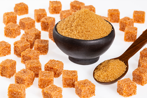 Crystals And Cubes Of Unrefined Brown Cane Sugar - Saccharum officinarum.