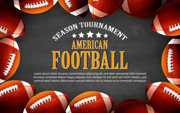 Vector illustration of Sport and victory concept in realistic style. Soccer balls for playing American football on the background of a concrete wall with space for text.