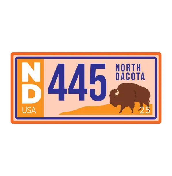 Vector illustration of Vehicle license plate from america state collectiona, car from north dakota vector illustration. Usa country registration number