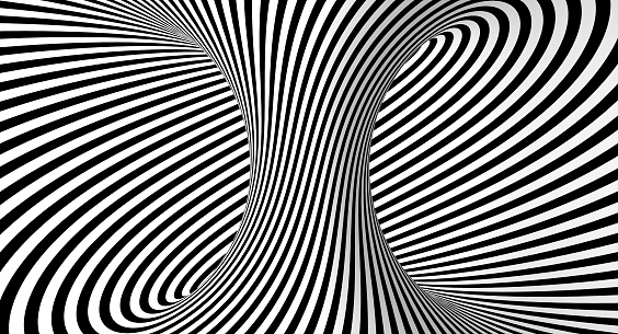 black and white lines background creating an illusory optical effect. 3d render
