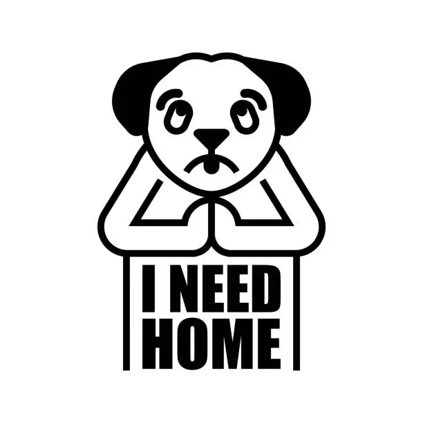 Vector illustration of Sad Dog. I need home. Concept illustration for an animal shelter.