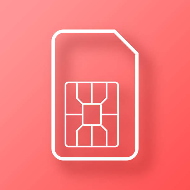 SIM card. Icon on Red background with shadow White icon of "SIM card" isolated on a trendy color, a bright red background and with a dropshadow. Vector Illustration (EPS file, well layered and grouped). Easy to edit, manipulate, resize or colorize. Vector and Jpeg file of different sizes. sim cards stock illustrations