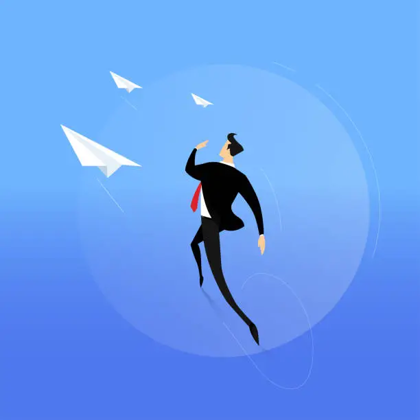 Vector illustration of Businessman running with Paper Plane