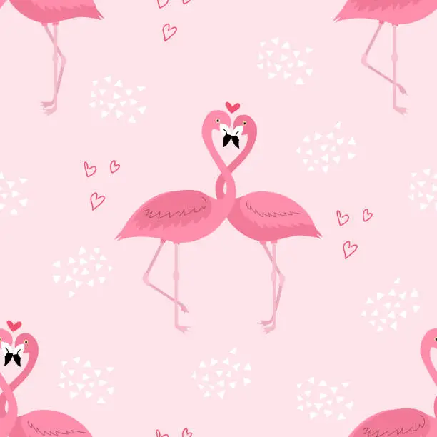 Vector illustration of Flamingos couple seamless pattern