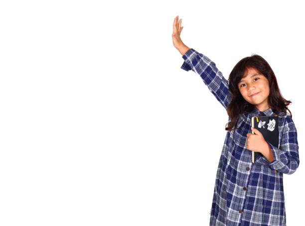 Beautiful asian little girl on white background isolated (6 year old)