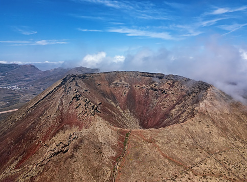 Aerial view of the volcano Piton de la Fournaise at island La Reunion