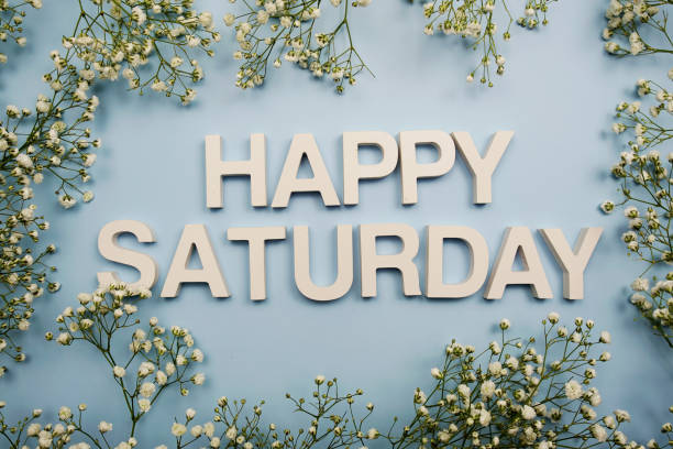 istock Happy Saturday alphabet letters on blue background 1445988864