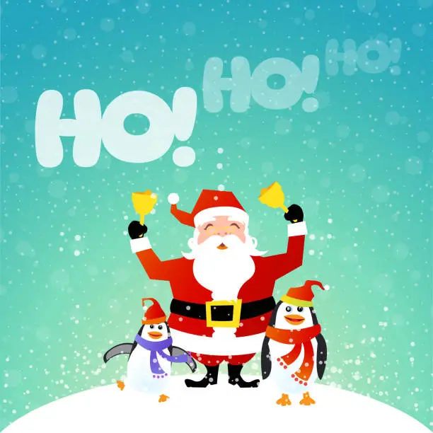 Vector illustration of Santa Claus and Penguins