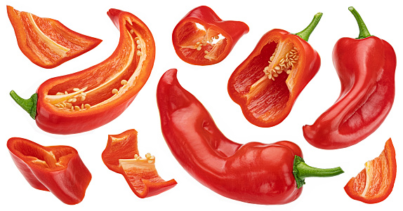 Red bell pepper isolated on white background with clipping path, collection