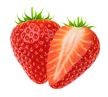 Fresh strawberry. Two strawberries isolated on white background with clipping path