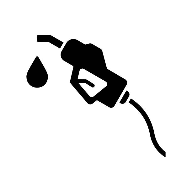 illustrations, cliparts, dessins animés et icônes de support de buse de carburant avec tuyau sur l’icône de silhouette de la station-service. pictogramme de l’industrie de l’essence pétrolière. pompe à énergie pétrolière sur le panneau de la station-service. buse de remplissage fossile. illustra - fuel pump gas station gasoline fossil fuel