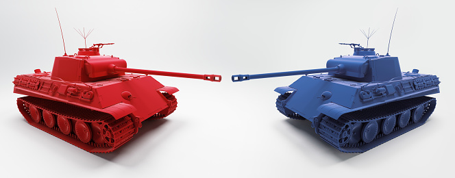 3D rendering of a pair of tanks one red and one blue